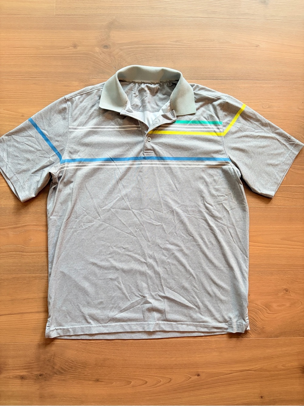 Walter Hagen Gray Polo with Blue and Yellow Stripe Accents size L